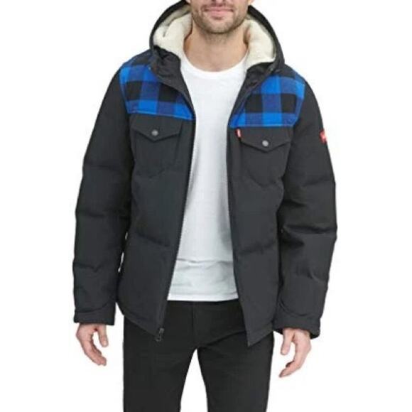 NEW * LEVI’S Men's Heavyweight Quilted Hooded Jacket, Mid-LengthL